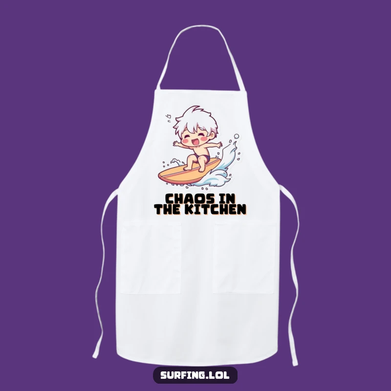 Funny Wipeout Surfer Apron - Kitchen Chaos Character, Humorous Cooking Gift