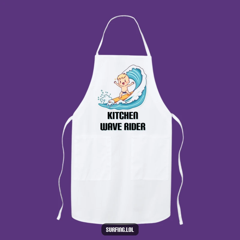 Funny Surfer Dance Apron: Charming Figure Catches Wave, Kitchen Funny Gift