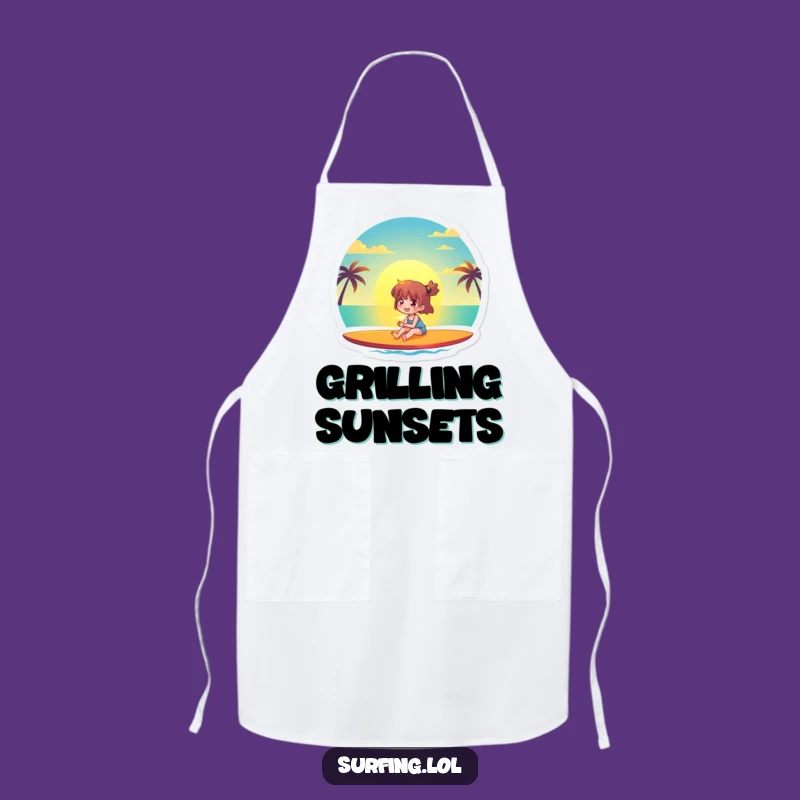 Funny Sunset Surfer Apron: Joyful Character Chef Gift