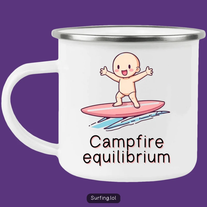 Funny Tiny Surfer Camping Mug: Enjoy Outdoors with Funny Balance