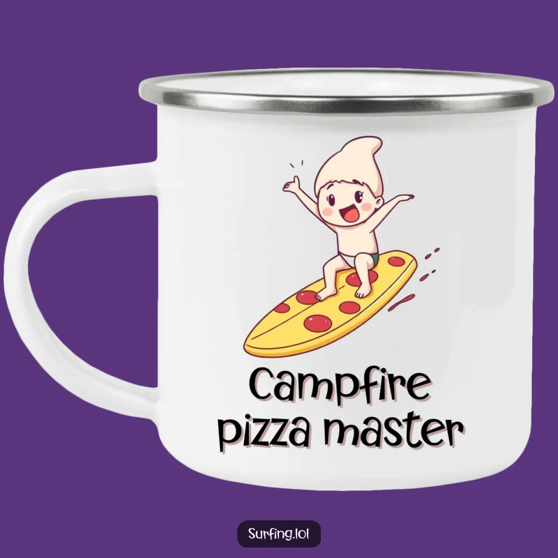 Funny Pizza Surfboard Camping Mug: Adventure with a Slice of Humor