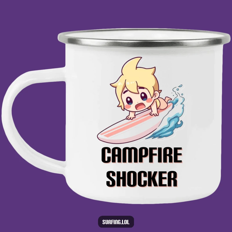 Funny Surfer Camping Mug: Gasping Dive, Surprised Wipeout Gift
