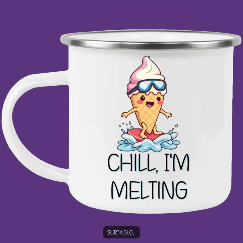 Funny Melting Ice Cream Surfer Camping Mug: Cool Down Your Coffee, Ideal Funny Gift