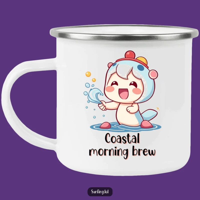 Durable Funny Kawaii Camping Mug: Happy Character Sea Spray, Outdoor Funny Gift