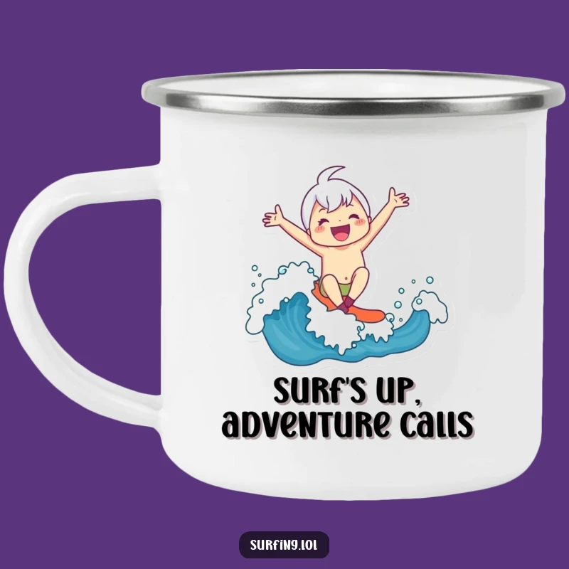 Funny Joyful Surfer Camping Mug - Durable Character Wave Mug, Outdoor Humorous Gift