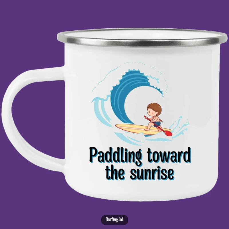 Funny Paddling Surfer Camping Mug - Happy Character Adventure, Outdoor Humorous Gift