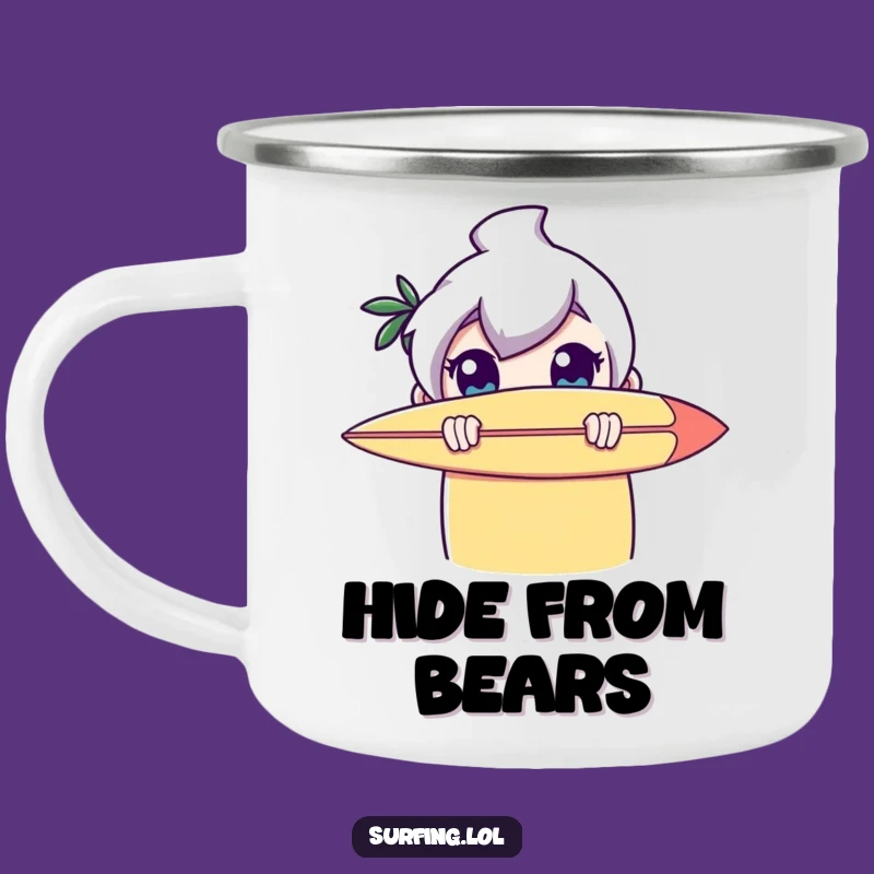 Funny Surfer Peeker Camping Mug: Adventure with a Shy Character's Peek