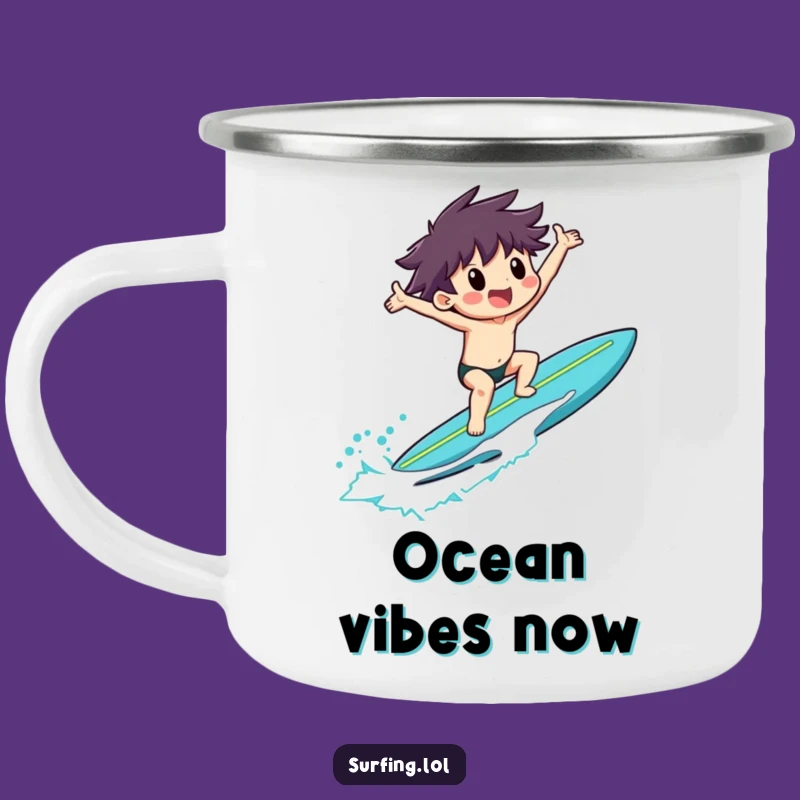 Funny Surfer Camper Mug, Joyful Beach Character Cup, Outdoor Gift