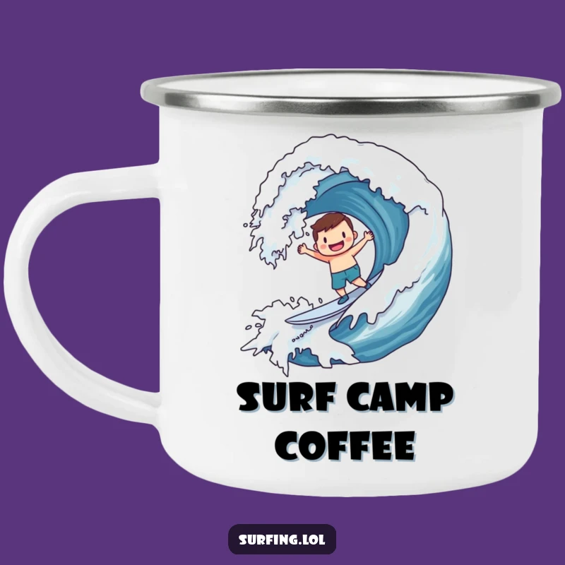 Funny Surf Smiley Wave Camping Mug: Beach Adventure, Rugged Funny Gift