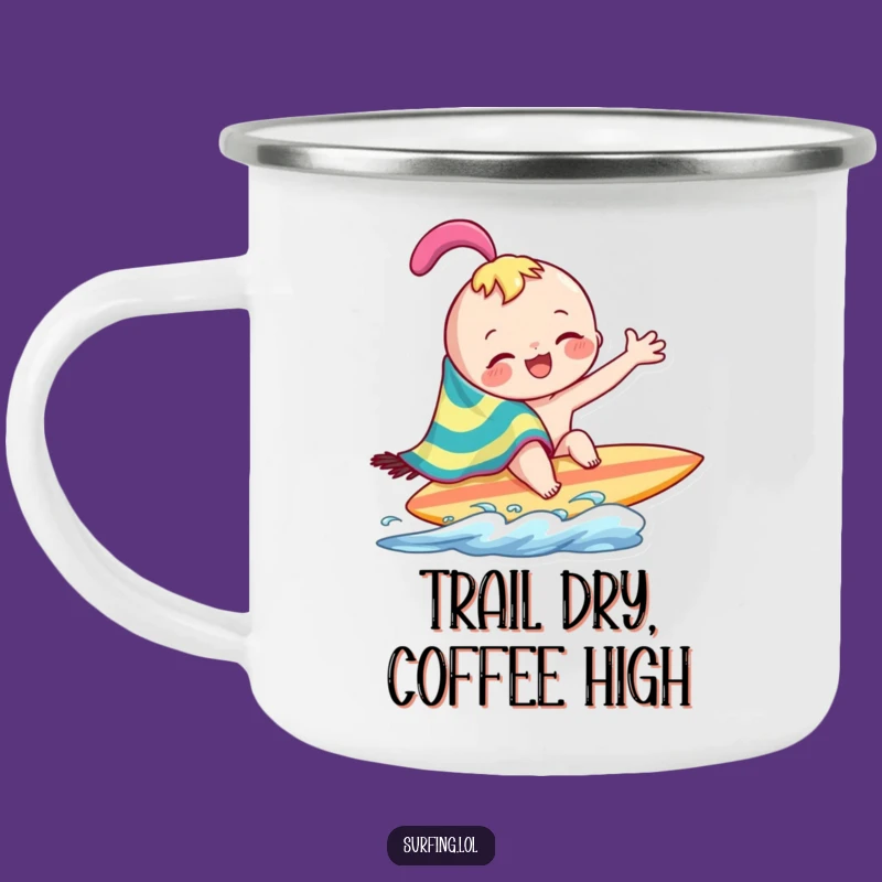 Funny Surf Towel Character Camping Mug: Joyful Outdoor Wiping, Adventure Gift, Perfect Funny Gift
