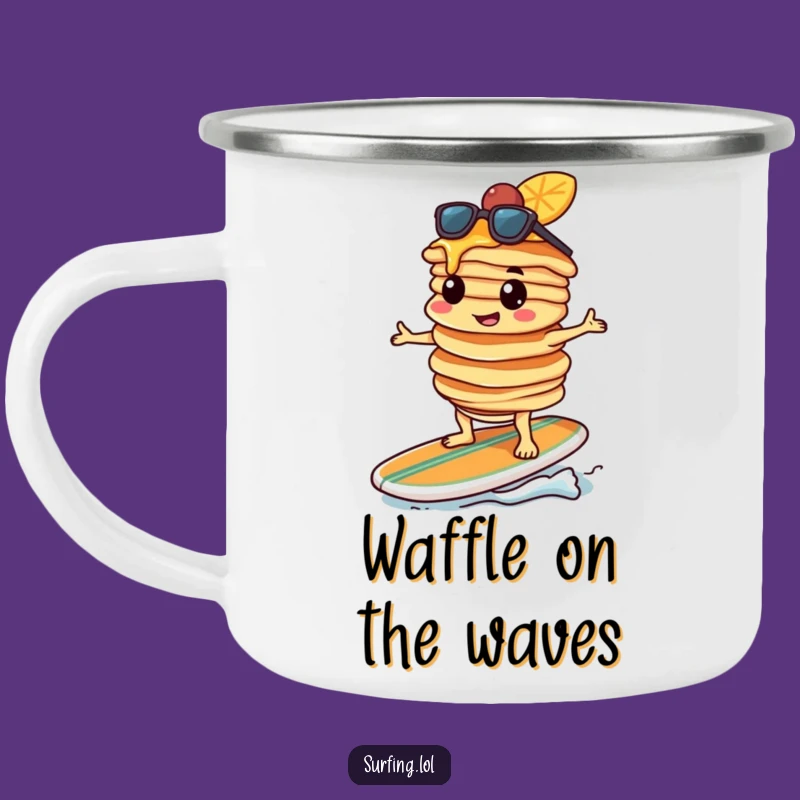 Funny Pancake Surfer Camping Mug: Adventure Fuel Holder, Ideal Funny Gift