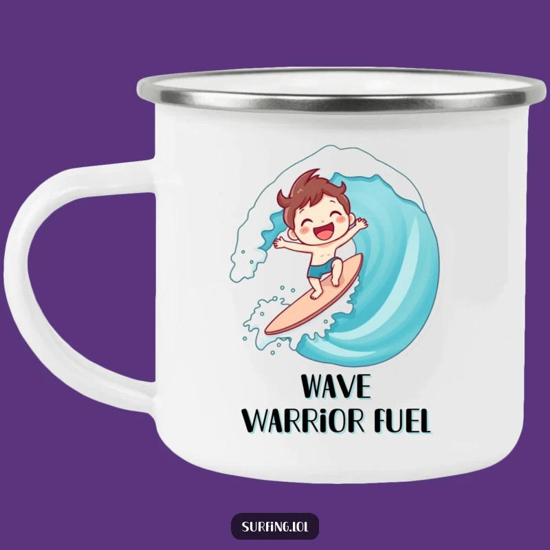 Funny Surfing Character Camping Mug: Adventure Fuel for Beach Lovers Gift