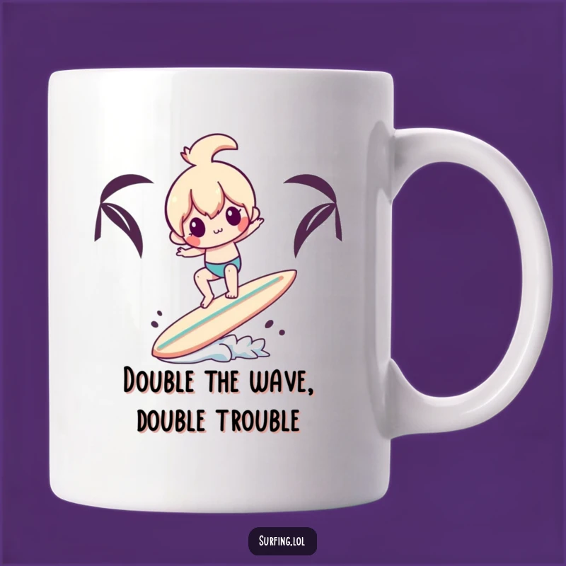 Funny Balancing Surfer Character Mug - Two Boards, Hilarious Funny Gift