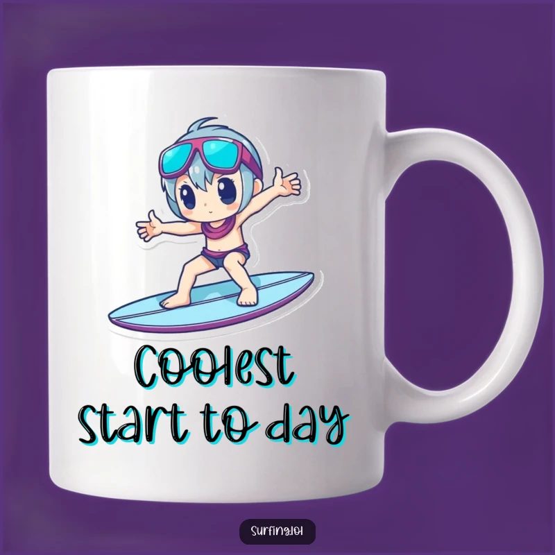 Funny Cool Surfer Mug - Character Posing on Board, Stylish Humorous Gift