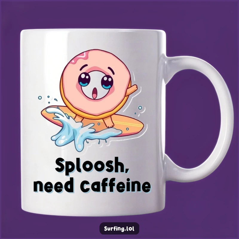 Funny Donut Surf Fail Mug: Surprised Splash, Hilarious Gift for Beach Lovers