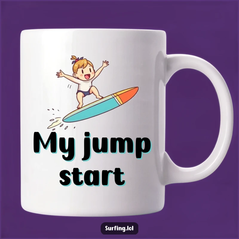 Funny Jumping Surfer Mug: Joyful Mid-Air Fun, Perfect Funny Gift Idea