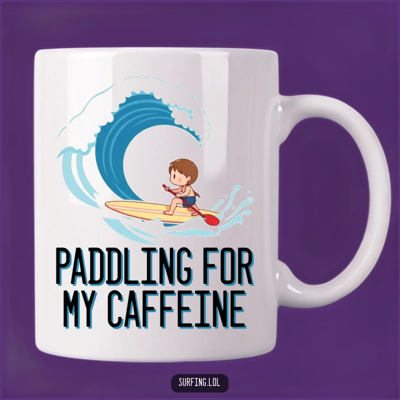 Funny Paddling Surfer Mug - Happy Character Approaching Wave, Perfect Humorous Gift