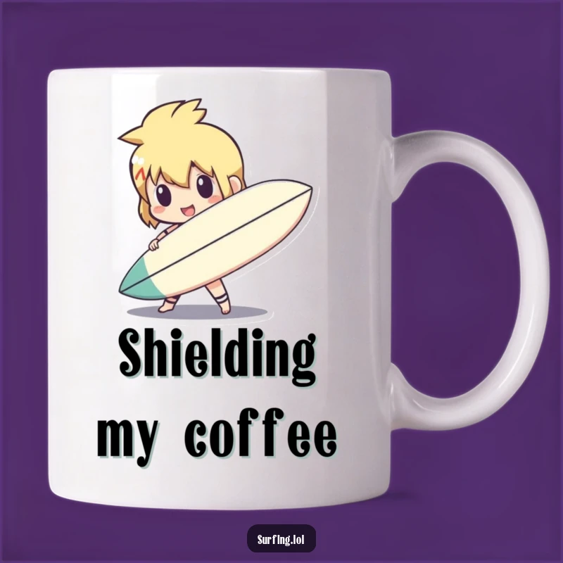 Funny Surf Shield Character Mug: Action Ready Art, Beach Hero, Perfect Funny Gift