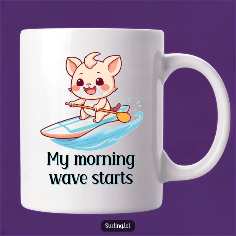 Funny Surfer Creature Mug: A Sweet, Grinning Paddleboarder Makes a Hilarious Gift