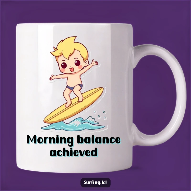 Funny Shimmy Surfer Mug, Balanced Character Humor, Perfect Gift