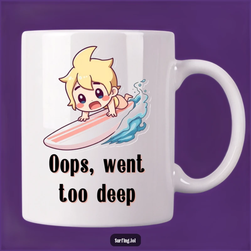Funny Surfer Mug: Gasping Dive, Surprised Wipeout Gift