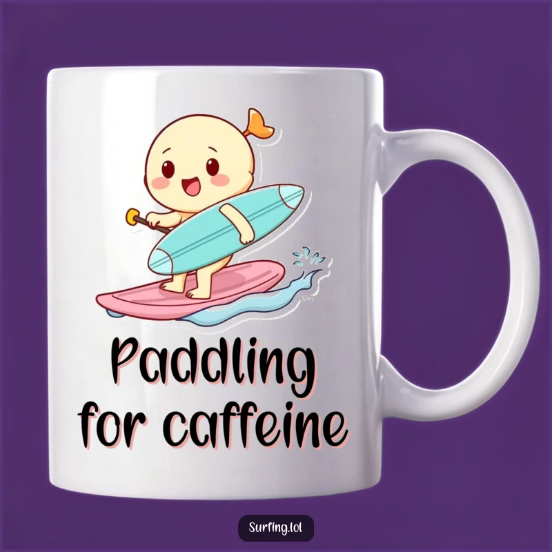 Funny Cheerful Surfer Character Mug - Tiny Board Paddle, Unique Funny Gift