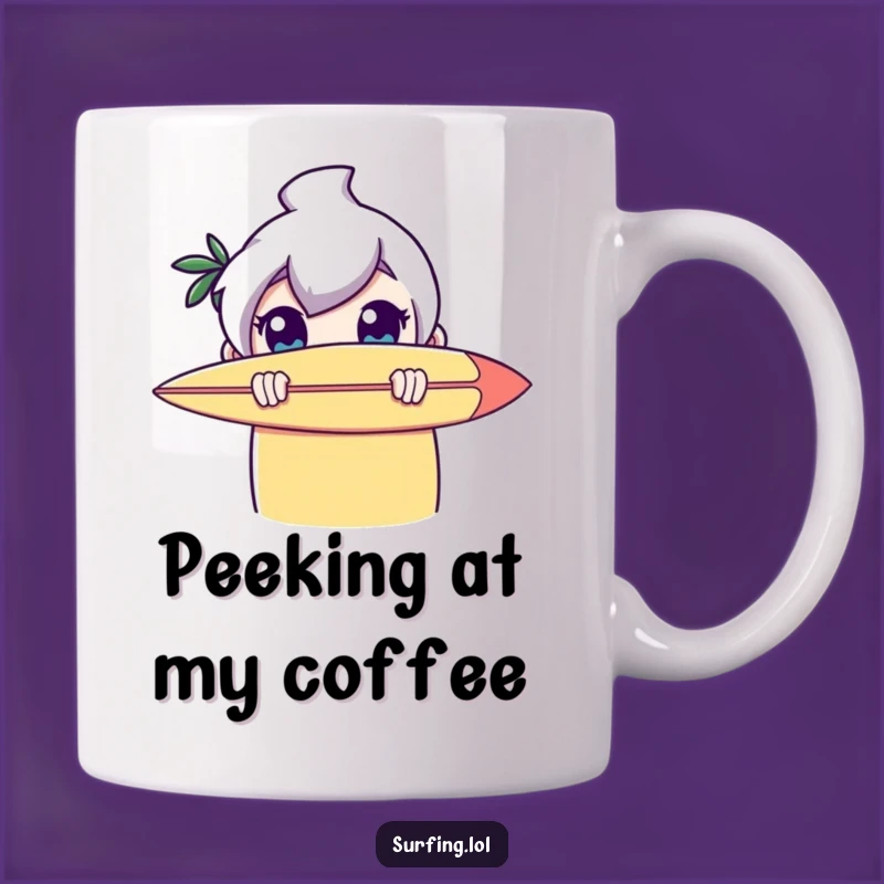 Funny Surfer Peeker Mug: Shy Character Hiding with Wide Eyes, Perfect Gift