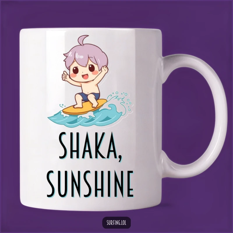 Funny Shaka Wave Mug: Surfer Character's Joy, a Chill Funny Gift