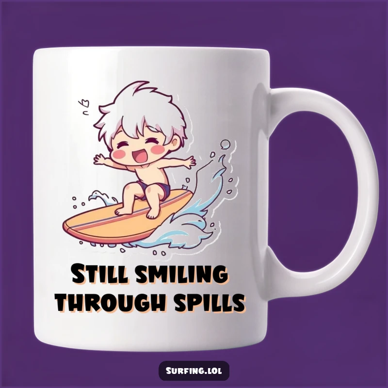 Funny Wipeout Surfer Mug - Smiling Character's Epic Fail, Hilarious Gift Idea