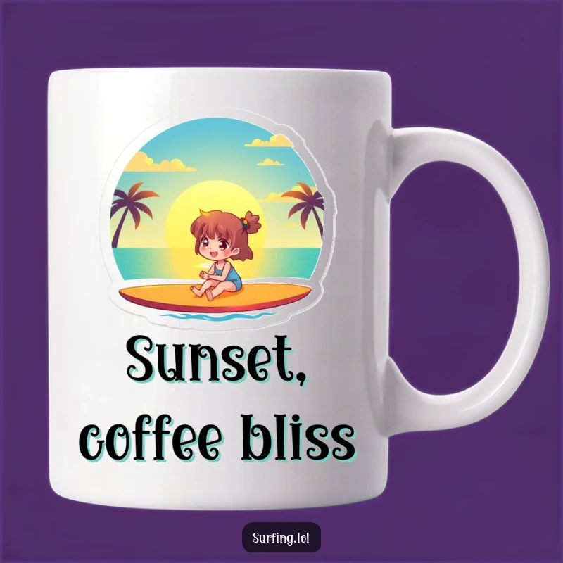 Funny Sunset Surfer Mug: Joyful Character Beach View Gift