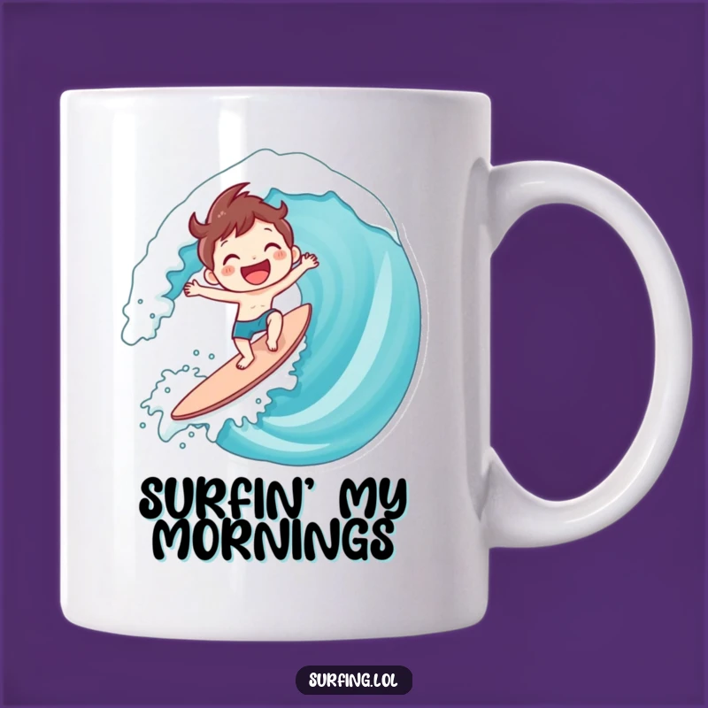 Funny Surfing Character Mug: Big Smile Ride Gift for Wave Lovers