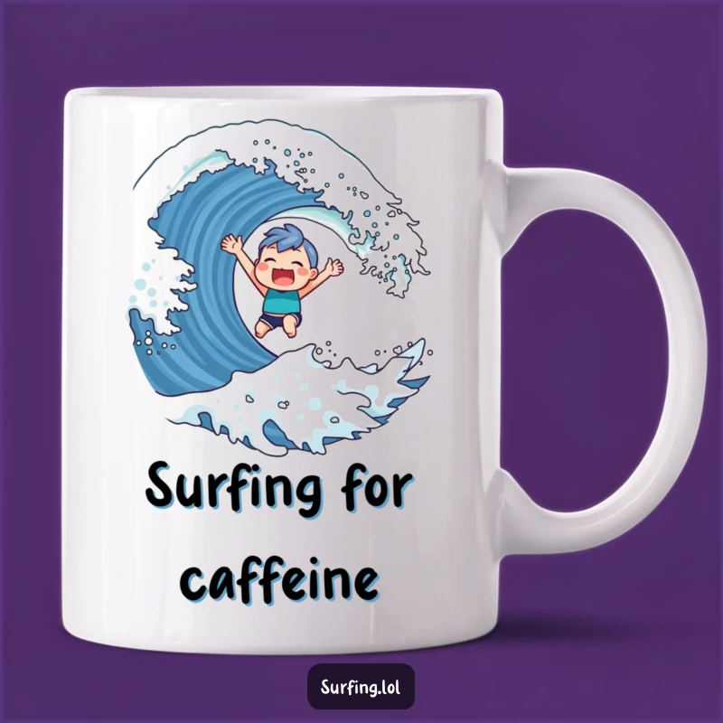 Funny Surfer Character Mug: Triumphant Wave Catch Gift for Beach Lovers
