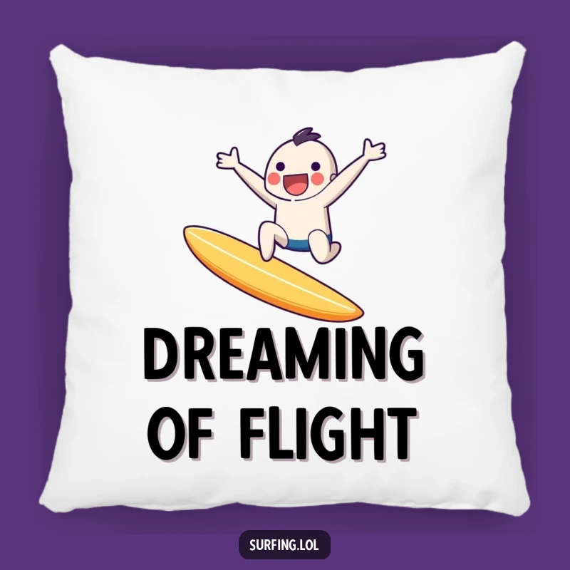 Comfy Funny Surfer Pillow: Tiny Character Leap Accent, Cozy Funny Gift