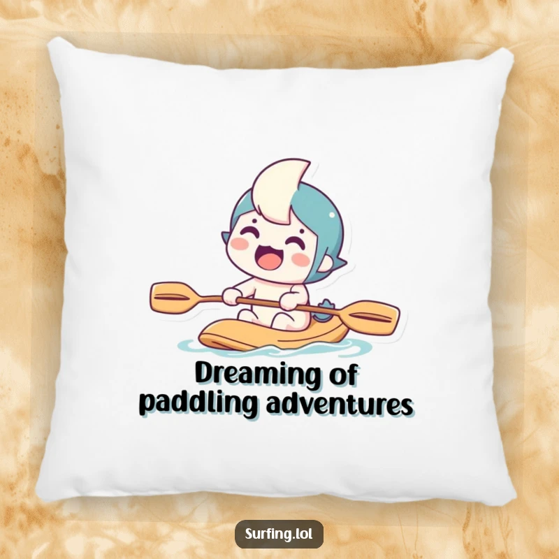 Funny pillow with a character paddling determinedly, offering comfort and a touch of humor, perfect for lounging.
