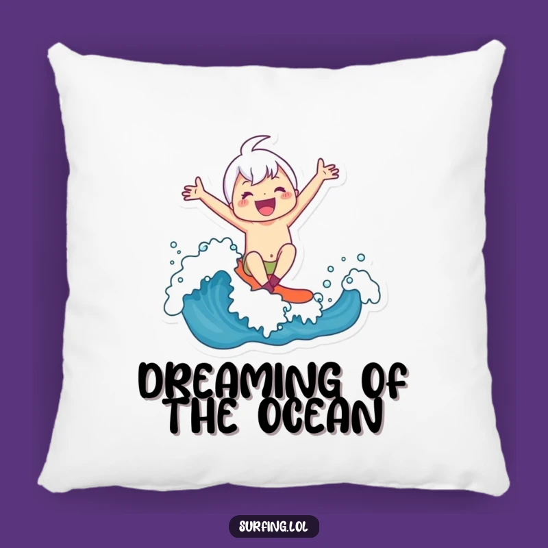 Funny Joyful Surfer Pillow - Soft Character Wave Comfort, Cozy Humorous Gift
