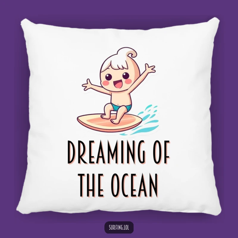 Funny Kawaii Surfer Pillow: Gleeful Character Surf Comfort, Cozy Accent, Perfect Funny Gift