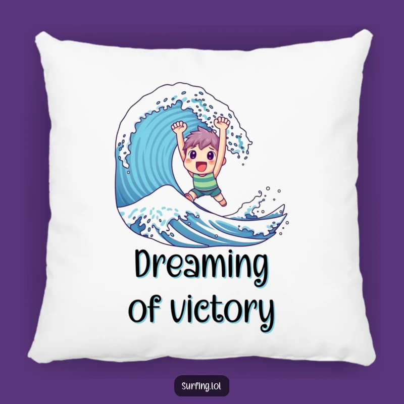 Funny Triumphant Surfer Pillow - Soft Character Victory, Cozy Humorous Gift