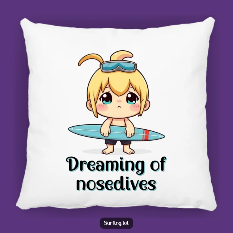 Funny Surfer Pillow: Concentrated Character Balancing Surfboard Gift
