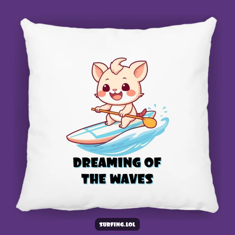 Funny Surfer Pillow: Sweet Creature's Grinning Paddleboarder Design Makes a Cozy Funny Gift
