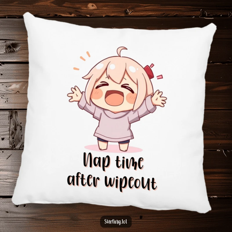 Funny character laughing while wiping out with flailing arms, soft pillow for a funny gift.