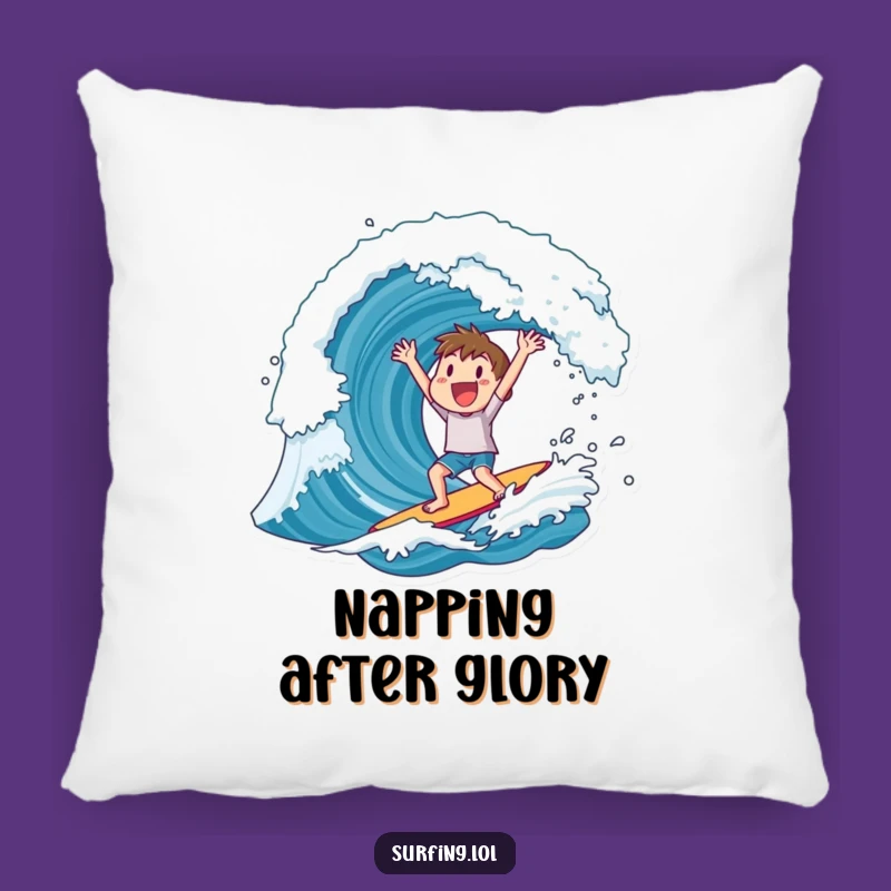 Funny Pillow: Surfer's Victory Cheer, Comfy Ocean Decor, Hilarious Gift