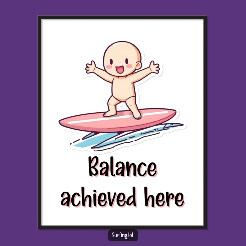 Funny Tiny Surfer Digital Art: Instant Funny Decor of Balance