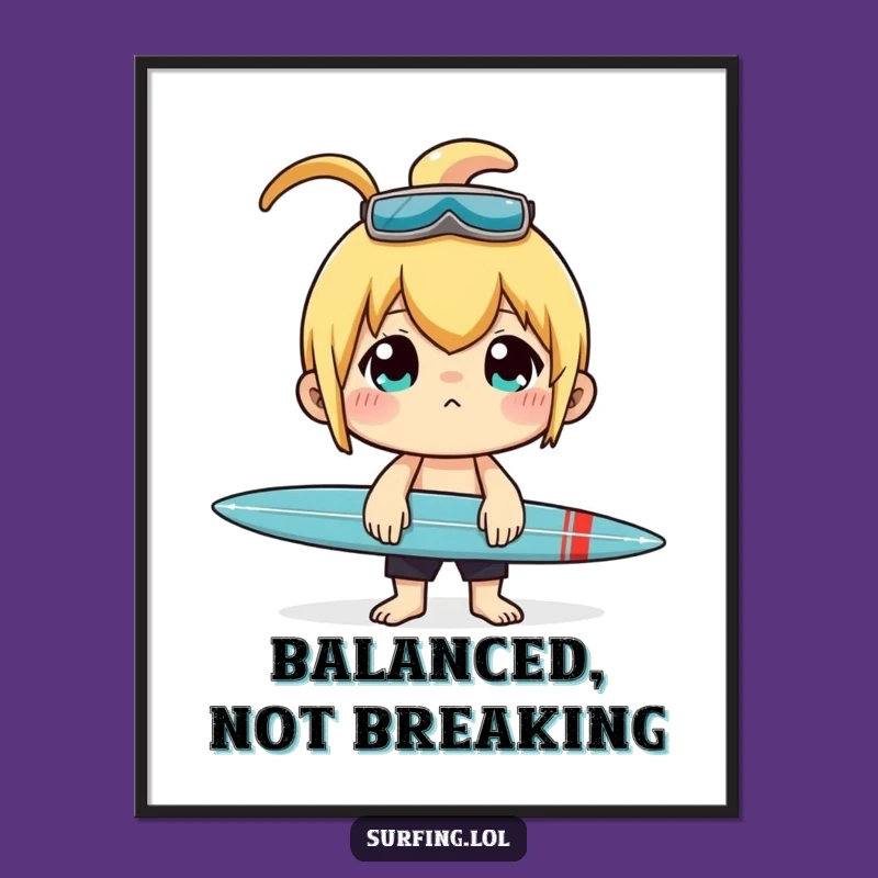Funny Surfer Digital Art: Concentrated Character Balancing Surfboard Gift