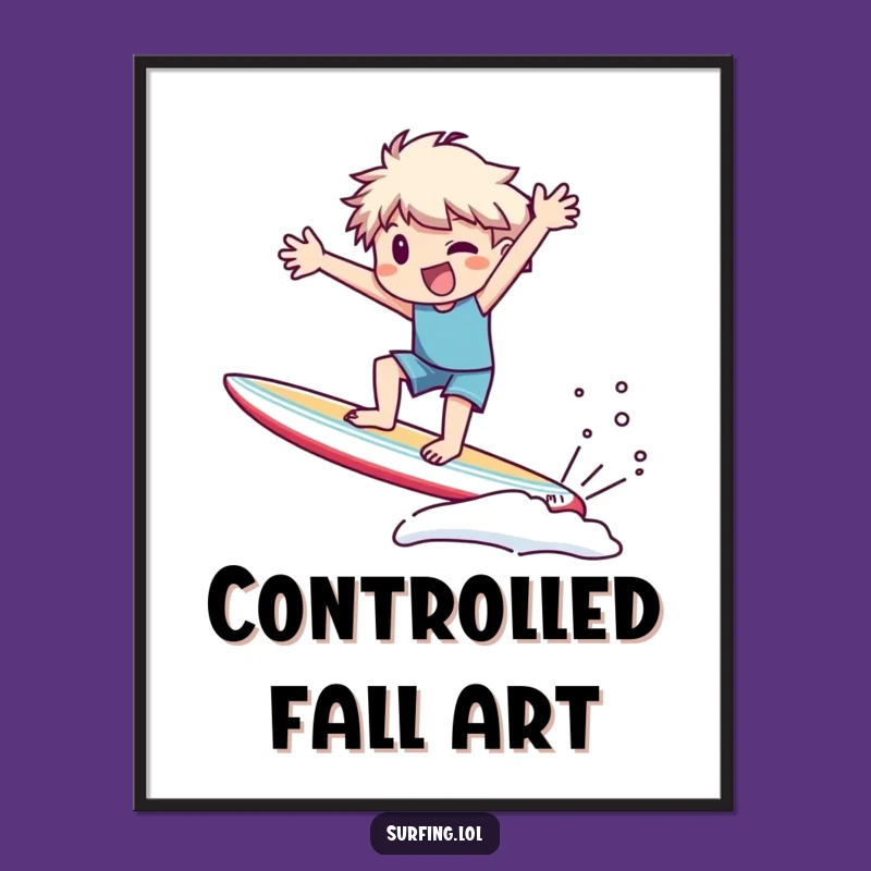 Funny Wobble Surf Digital Art: Hilarious Wipeout Scene, Instant Download