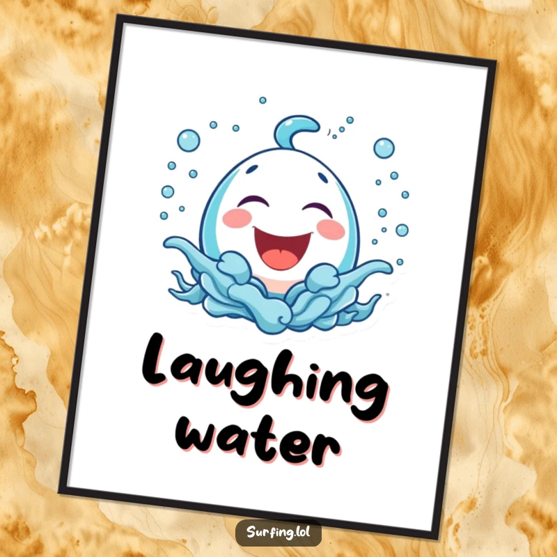 Funny digital art print of a bubbly icon laughing amidst playful sea spray, perfect for instant, funny decor.
