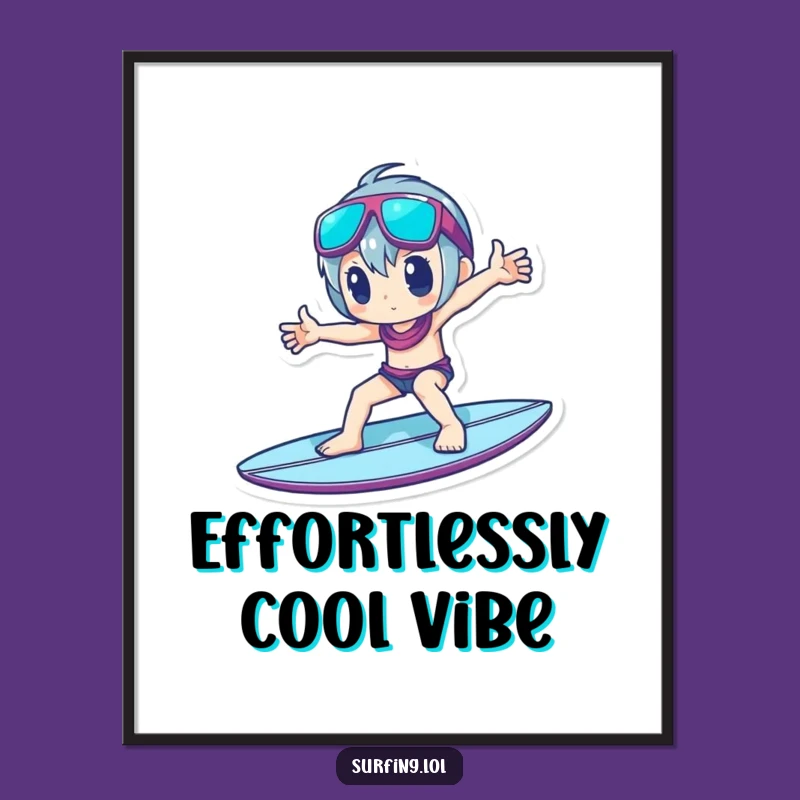 Funny Cool Surfer Digital Art - Character Pose Decor, Instant Stylish Gift