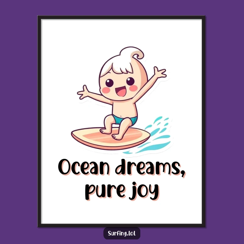 Funny Kawaii Surfer Digital Print: Gleeful Character Surf Art, Instant Download, Perfect Funny Gift