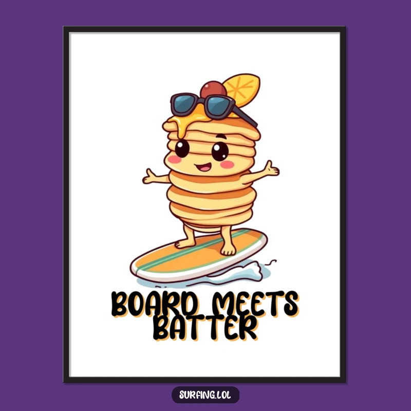 Funny Pancake Surfer Digital Print: High-Res Breakfast Wave Art, Unique Funny Gift