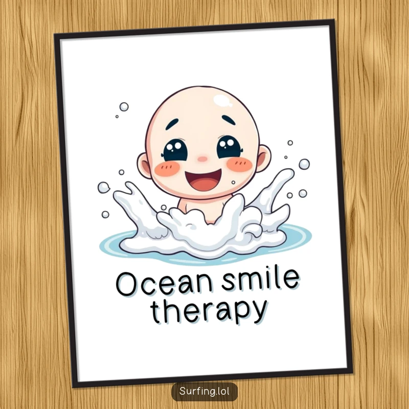 Funny digital art print of a character playfully splashing in ocean foam with a wide smile, perfect for instant download and cheerful decor.