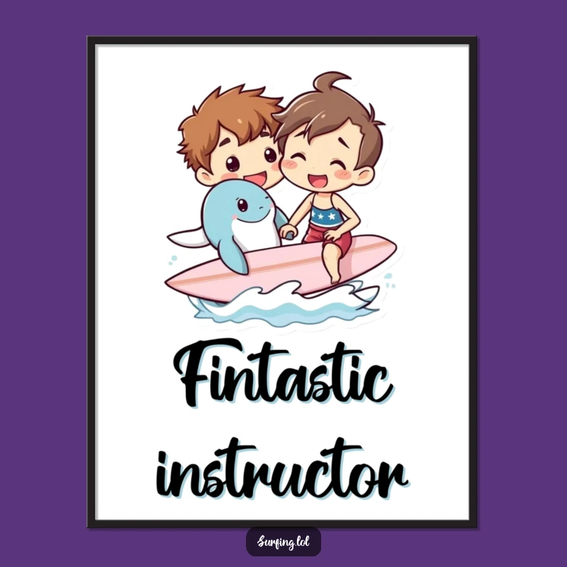 Funny Surf Lesson Digital Art: Sea Creature Teaching Print Gift